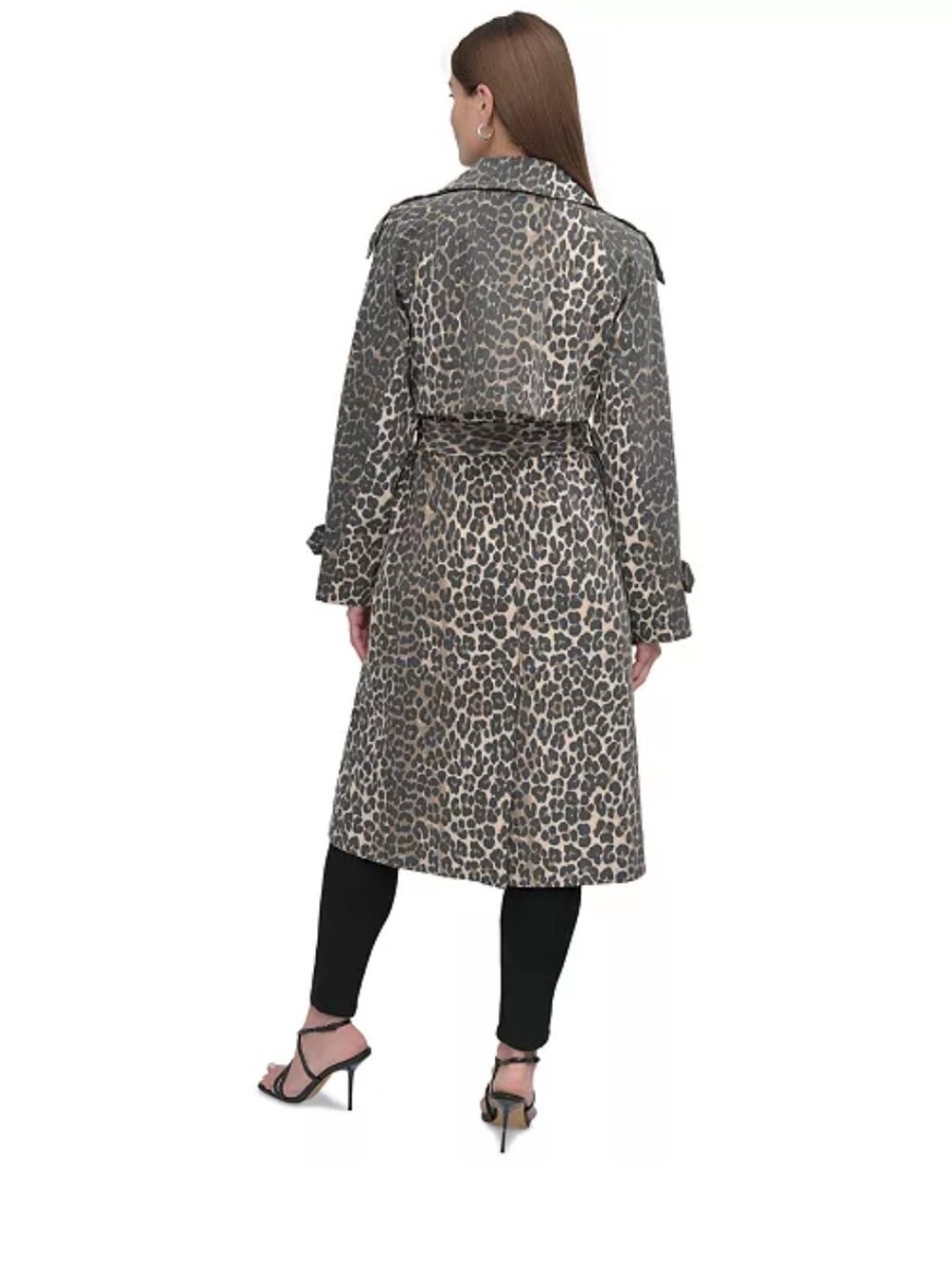 DKNY Women's Belted Double-Breasted Trench Coat In The Color Leopard - Picture 8 of 15